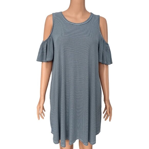 Altar'd State Blue and White Striped Summer Dress Sz Sm Open Shoulder with Pocke - Picture 1 of 14